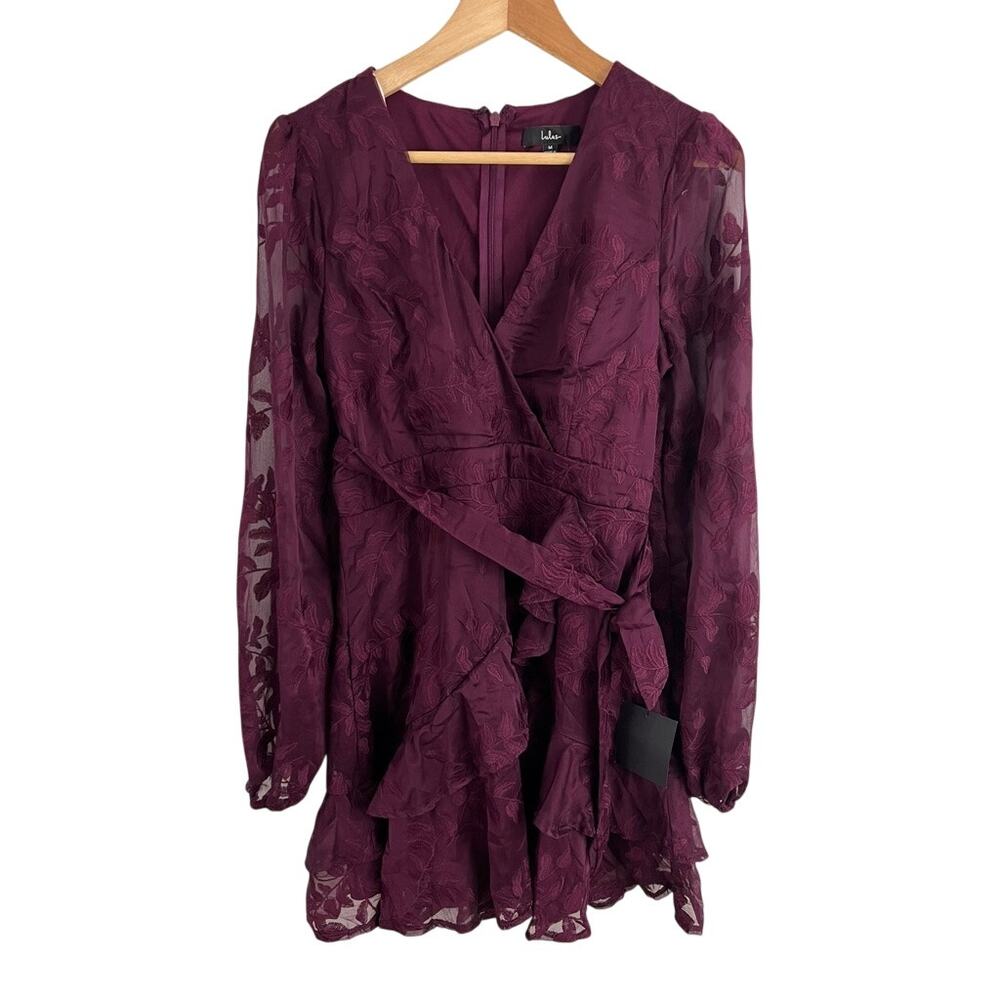 Lulus Inclined to Romance Burgundy Floral Embroidered Mini Dress Medium NEW